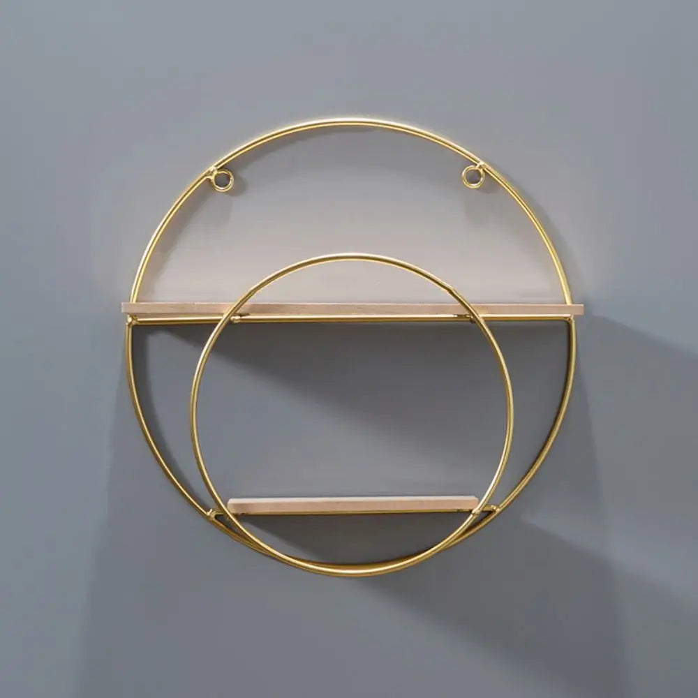 Luna Gold Round Wall Shelf – Modern Iron & Wood