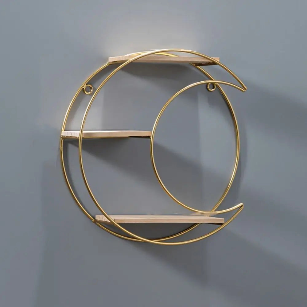 Luna Gold Round Wall Shelf – Modern Iron & Wood