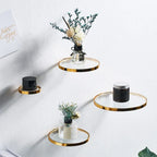 Halo Gold Floating Shelf – Round Iron & Glass Wall Display