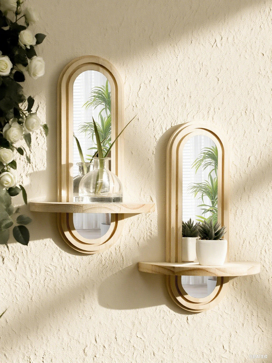 Lume Wooden Wall Mirror Shelf – Modern Floating Display Stand