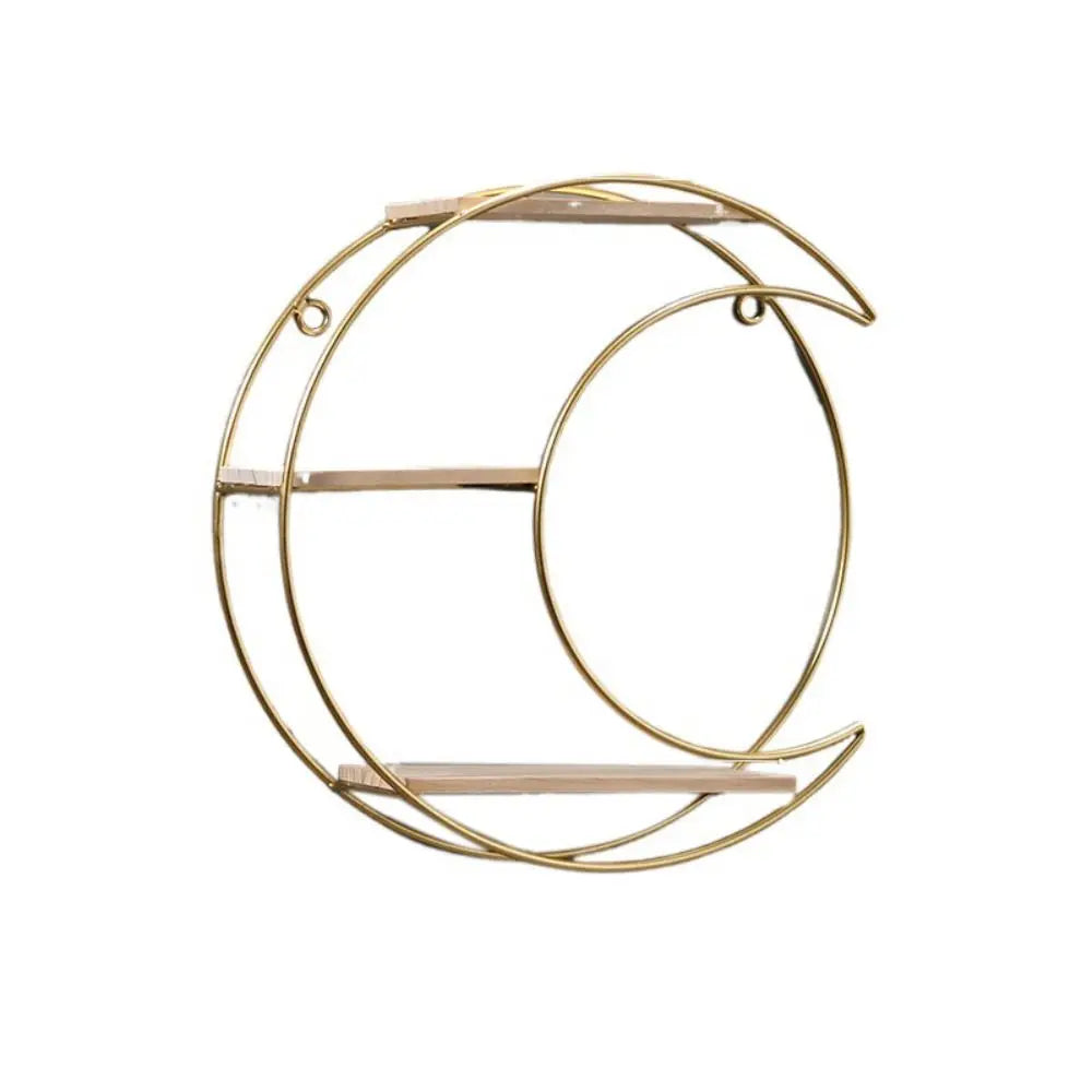 Luna Gold Round Wall Shelf – Modern Iron & Wood