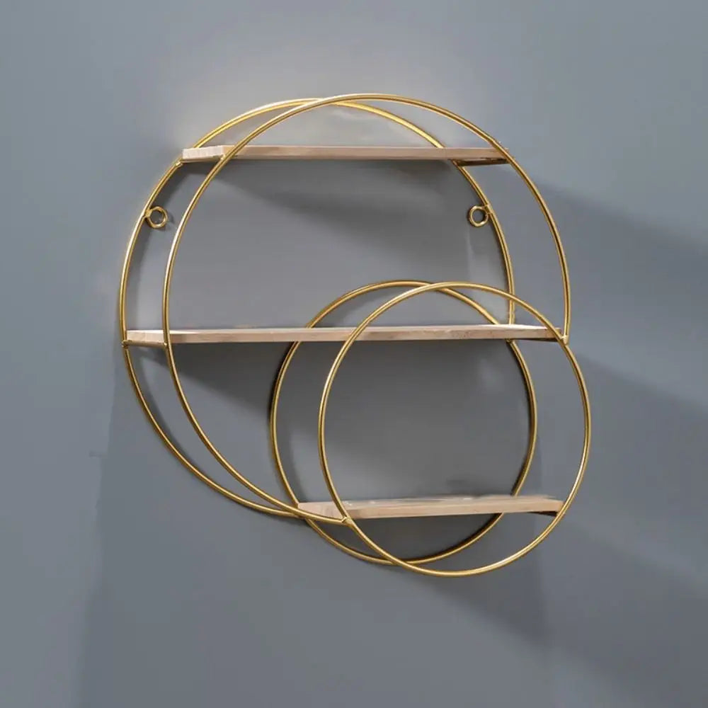 Luna Gold Round Wall Shelf – Modern Iron & Wood