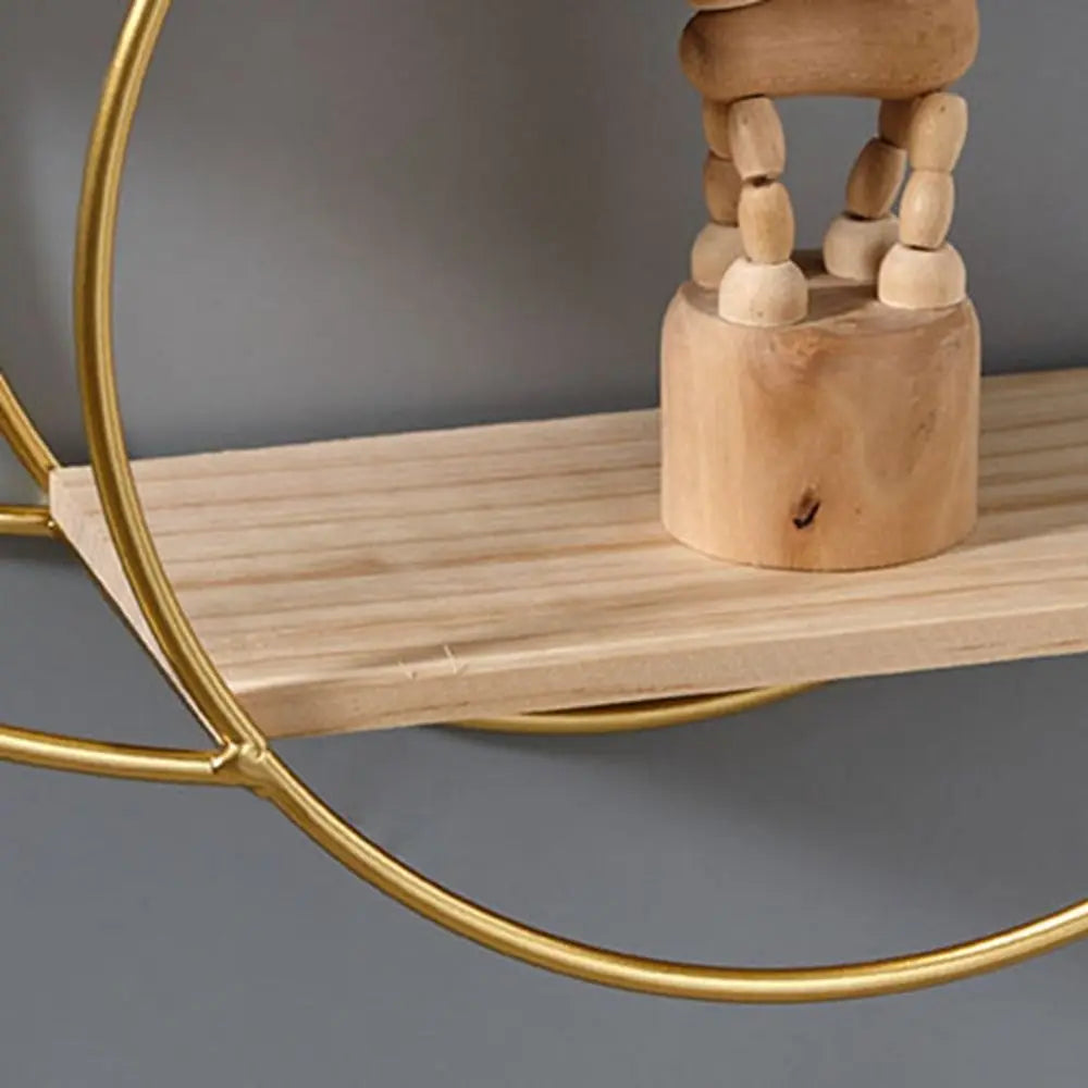 Luna Gold Round Wall Shelf – Modern Iron & Wood